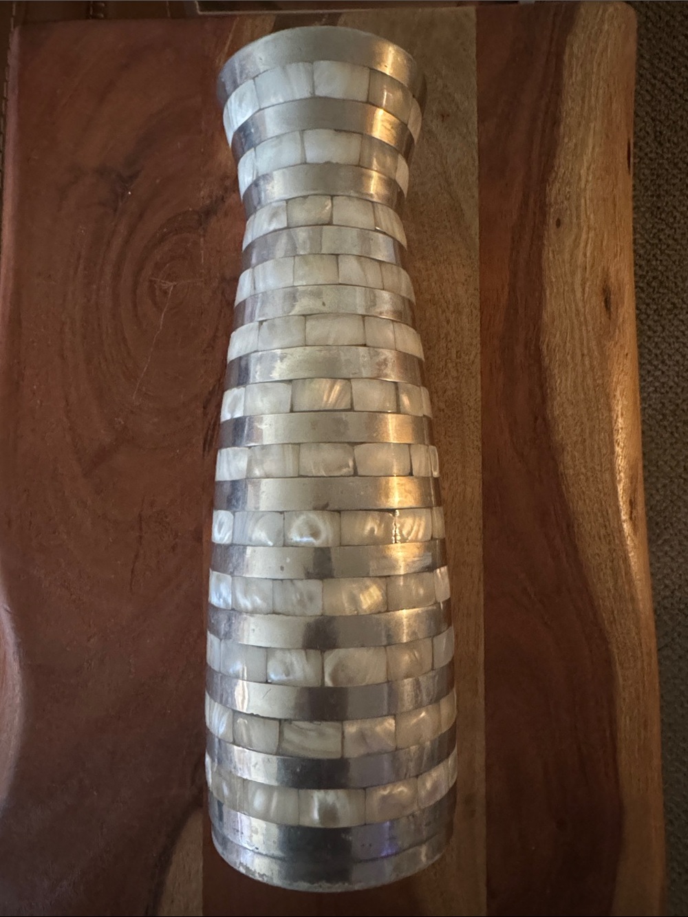 Decorative Mother-of-Pearl Inlaid Vase - Silver/White